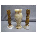 Onyx Vase and Candlestick Set