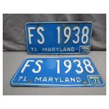 1971 Maryland License Plates Pair
