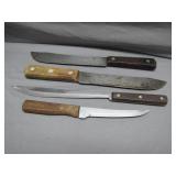 Four Rustic Wood-Handled Knives