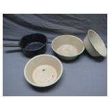 Enamel Bowls and Saucepan Lot