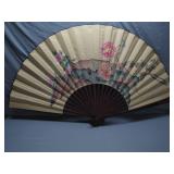 Large Hand-Painted Folding Fan with Floral Motif