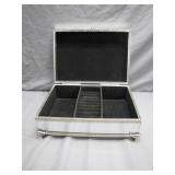Silver Tone Mirrored Jewelry Box on Ornate Feet