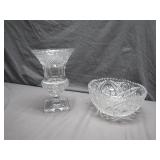 Crystal Pedestal Vase and Cut Glass Bowl