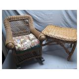 Wicker Rocking Chair with Matching Footstool