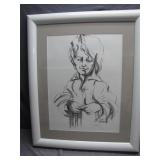 Framed Pen and Ink Child Portrait Sketch