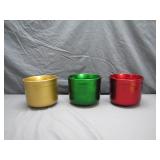 3 Metallic Planters in Gold, Green, Red
