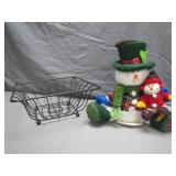 Snowman Figurine and Wire Basket Bundle