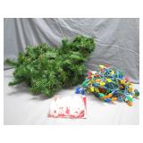 Holiday Decor Lot with Tree, Lights, and Hooks