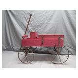 Red Wooden Wagon With Steel Wheels