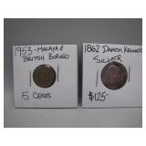1953 British Malaya & 1862 Danish Silver Coins
