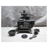 Miniature Cast Iron Queen Stove Set
