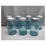 7 Blue Glass Ball Mason Jars