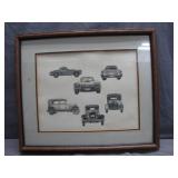Framed Automotive Artwork With Six Cars