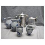 Ceramic Pitchers, Mugs, and Metalware Set