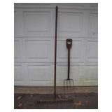 Rustic Rake and Pitchfork Set for Display