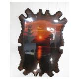 Sunset Scene Wall Art on Bark-Style Plaque