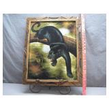 Panther Artwork on Rustic Wooden Frame