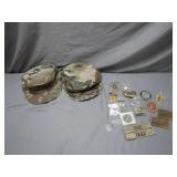 Military Caps with Pins and Patches Lot
