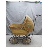 Classic Wicker Baby Carriage With Metal Frame