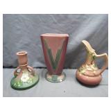 Roseville Pottery Trio with Unmarked Centerpiece