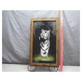 Framed Tiger Painting on Black Velvet Canvas