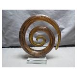 Golden-Toned Swirl Glass Sculpture on Stand