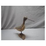 Carved Wooden Shorebird On Driftwood Base