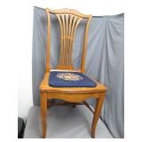 Wooden Chair With Floral Needlepoint Seat