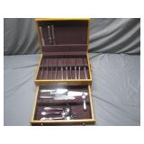 Wooden Flatware Chest With Contents