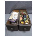 Wooden Spool Drawers with Contents