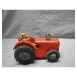 Tin Wind-Up Orange Tractor Toy With Driver