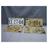 Four Vintage License Plates