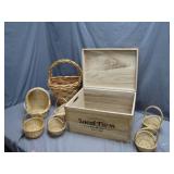 Lot of Baskets With Wooden Storage Crate