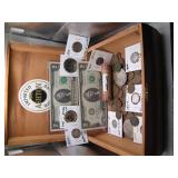 Cigar Box With Antique Coins and Currency