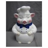 Pig Chef Ceramic Cookie Jar With Blue Scarf