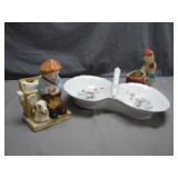 Charming Ceramic Figurines And Floral Dish Set