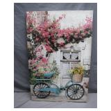 Canvas Wall Decor Featuring Bicycle & Floral Scene