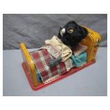 Vintage Wind-Up Bear in Bed Toy