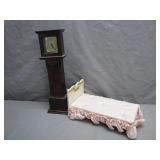 Miniature Bed and Grandfather Clock Set