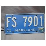 Blue 1971 Maryland License Plate
