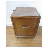 Antique Wooden Lock Box On Wheels