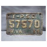 1959 T-PSC W.Va. License Plate