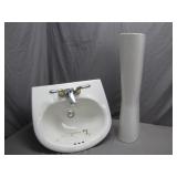 Ceramic Sink with Pedestal and Delta Faucet