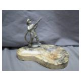 Metal Firefighter Figurine on Marble Base