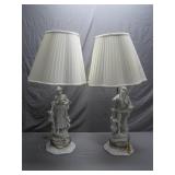 Porcelain Figurine Table Lamps Pair