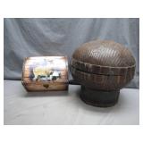 Rustic Lidded Basket and Buck-Themed Chest
