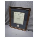 Framed Navy Meritorious Civilian Service Award