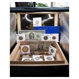 Cigar Box Filled with Vintage US Coins & Currency