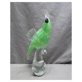 Murano-Style Green Glass Parrot Sculpture