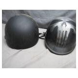 Two Black Motorcycle Helmets